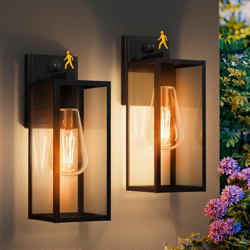 FNYUSLET 15'' Black Motion Sensor Outdoor Front Porch Lights for Outside, Large Exterior Lighting Fixtures Wall Mount for House, Wall Sconce Lamp, Waterproof Lantern Coach Lights for Garage, Entryway,Yard - Image 1